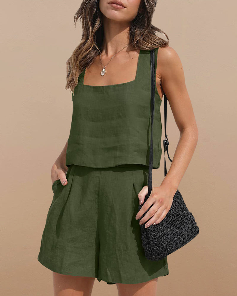 Completo estivo da donna Eliza - Completo minimalista con top senza maniche e comodi pantaloncini