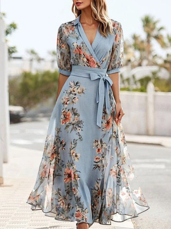 Aurelia Robe Midi Femme – Robe Élégante à Manches Courtes & Col en V pour Occasions Festives