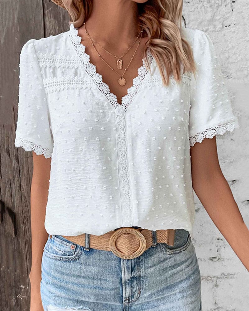 Camicetta in cotone da donna Sophie - Camicetta vintage con pizzo ed eleganti maniche a sbuffo
