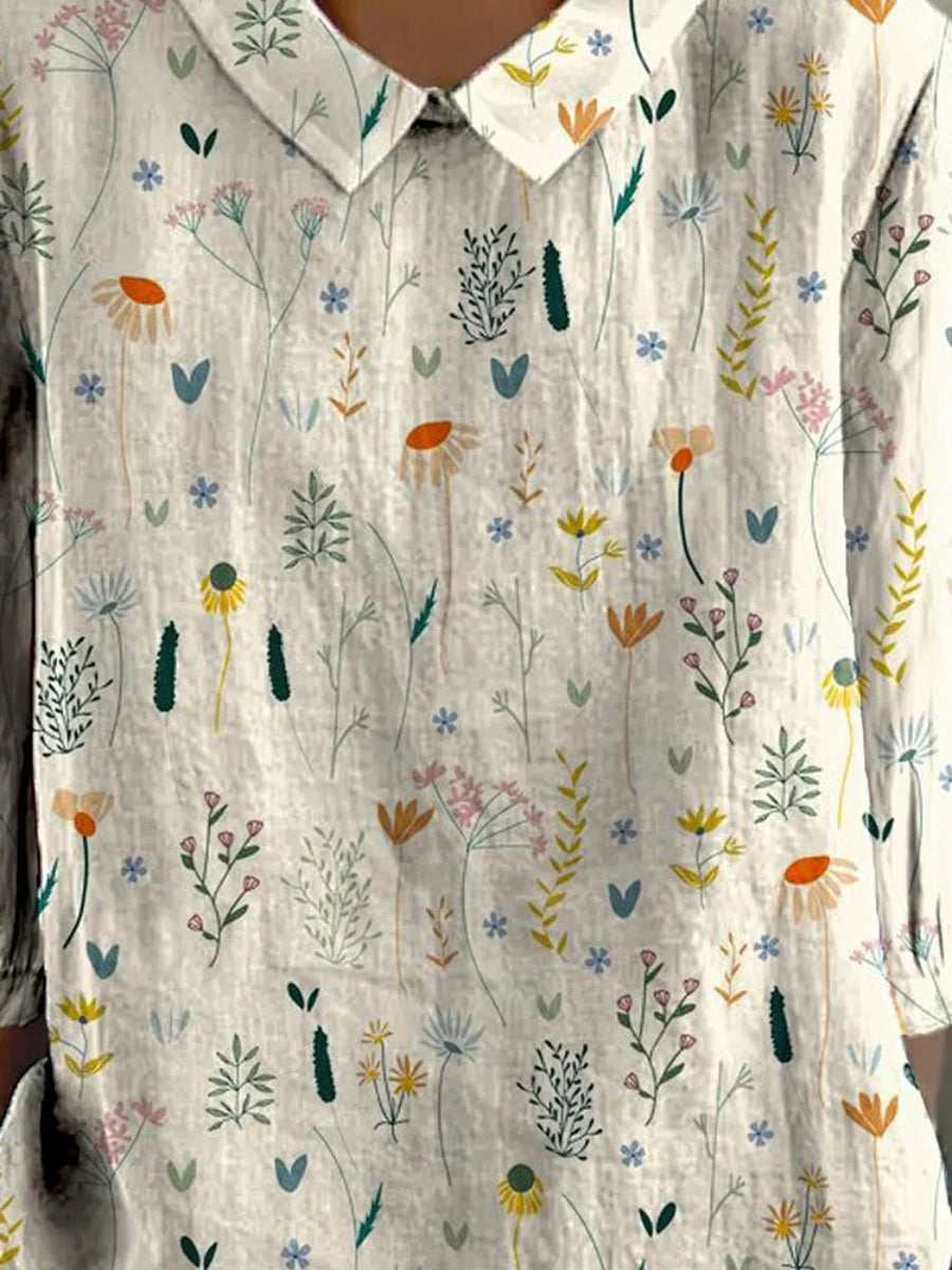Alina Blouse Femme – Blouse Légère avec Imprimé Fleurs Sauvages & Coupe Décontractée Été