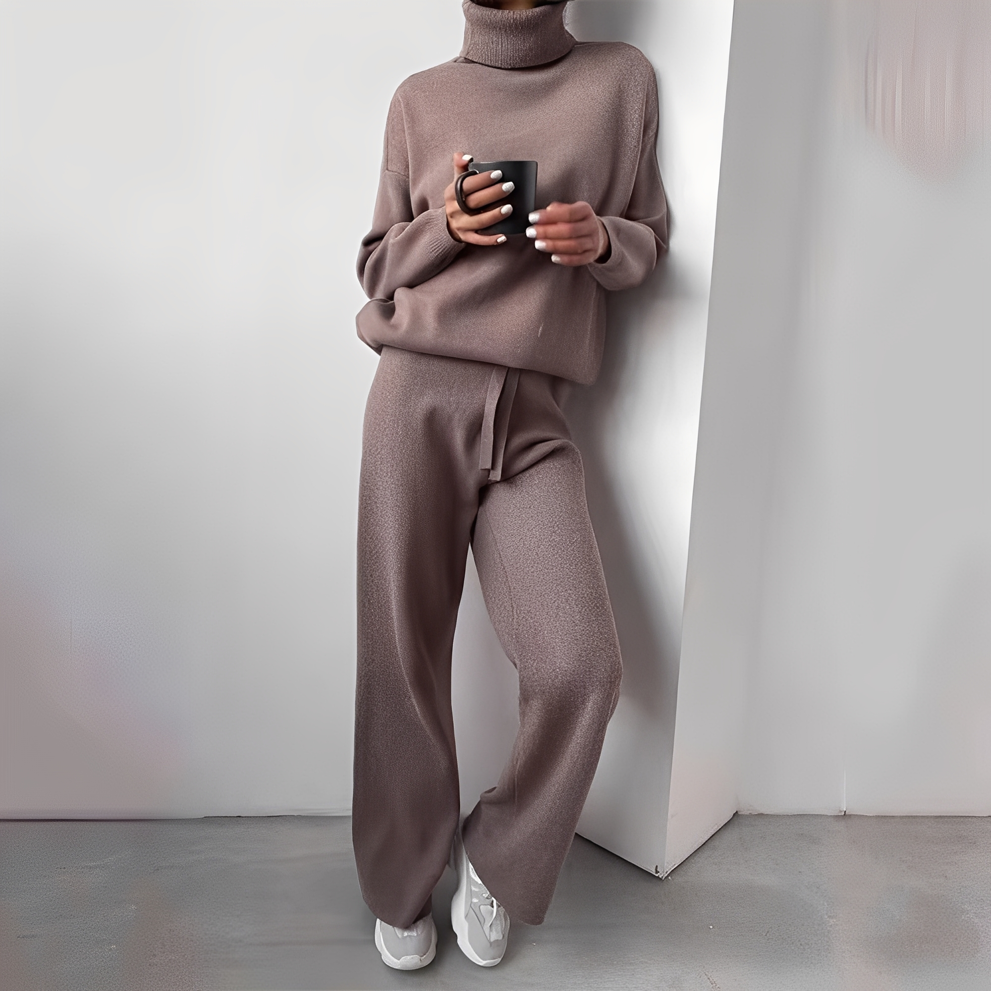 Kimberlee Ensemble Loungewear à Col Roulé pour Femme – Tenue Deux-Pièces Douce et Confortable avec Coupe Moderne