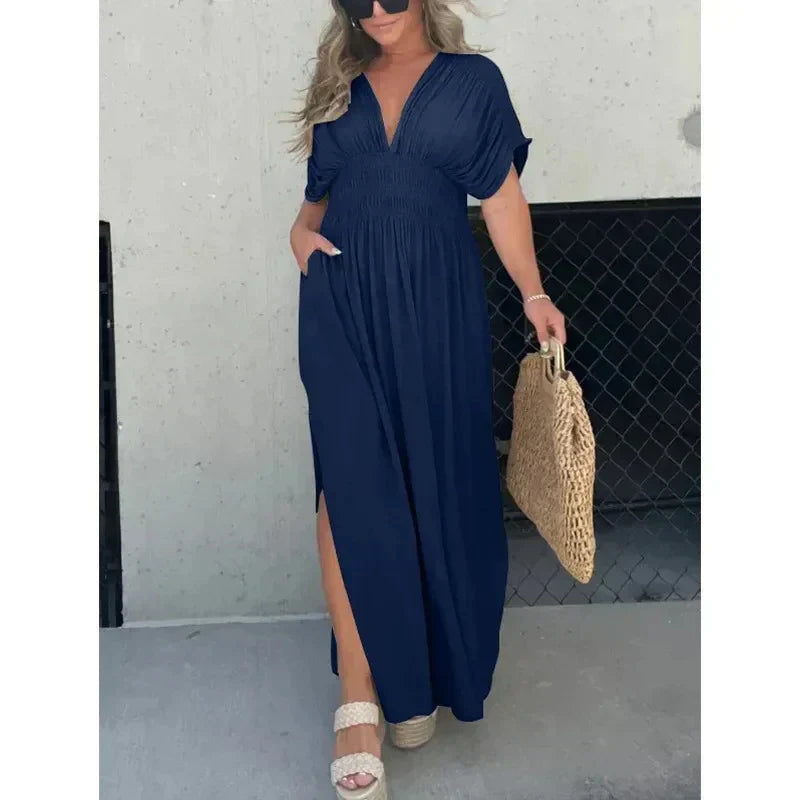 Abito lungo con scollo a V Trina – Elegante abito lungo leggero per l'estate e le vacanze da donna