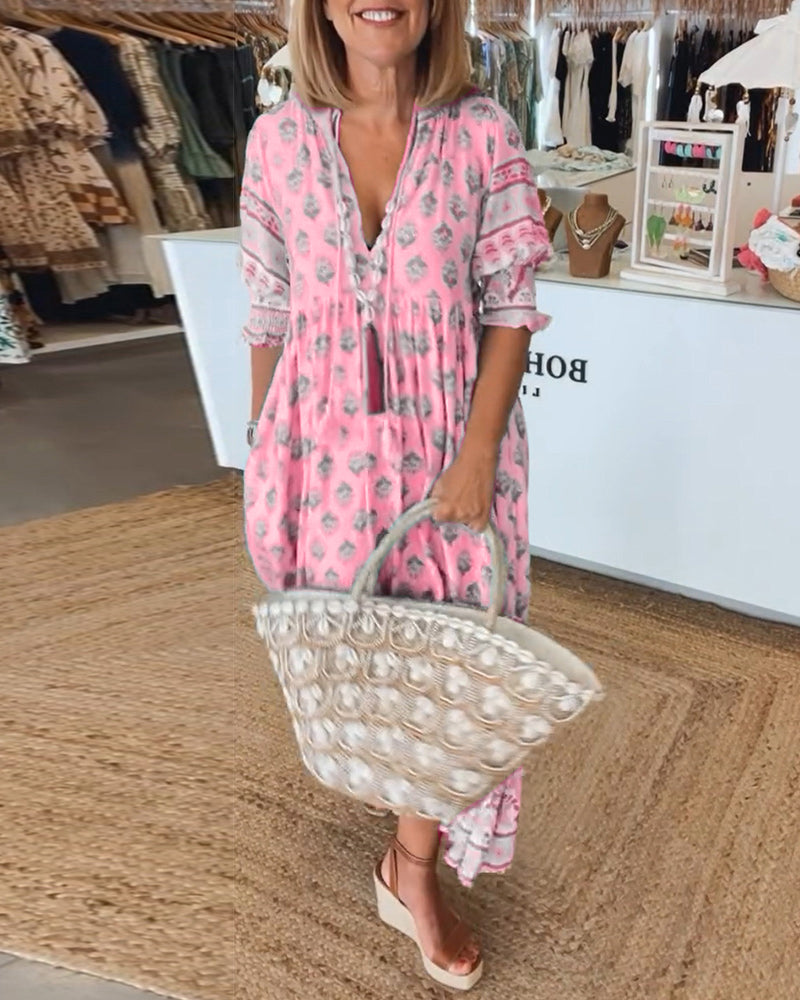 Abito da donna Tallulah - Abito stampato con scollo a V, maniche lunghe e vestibilità comoda