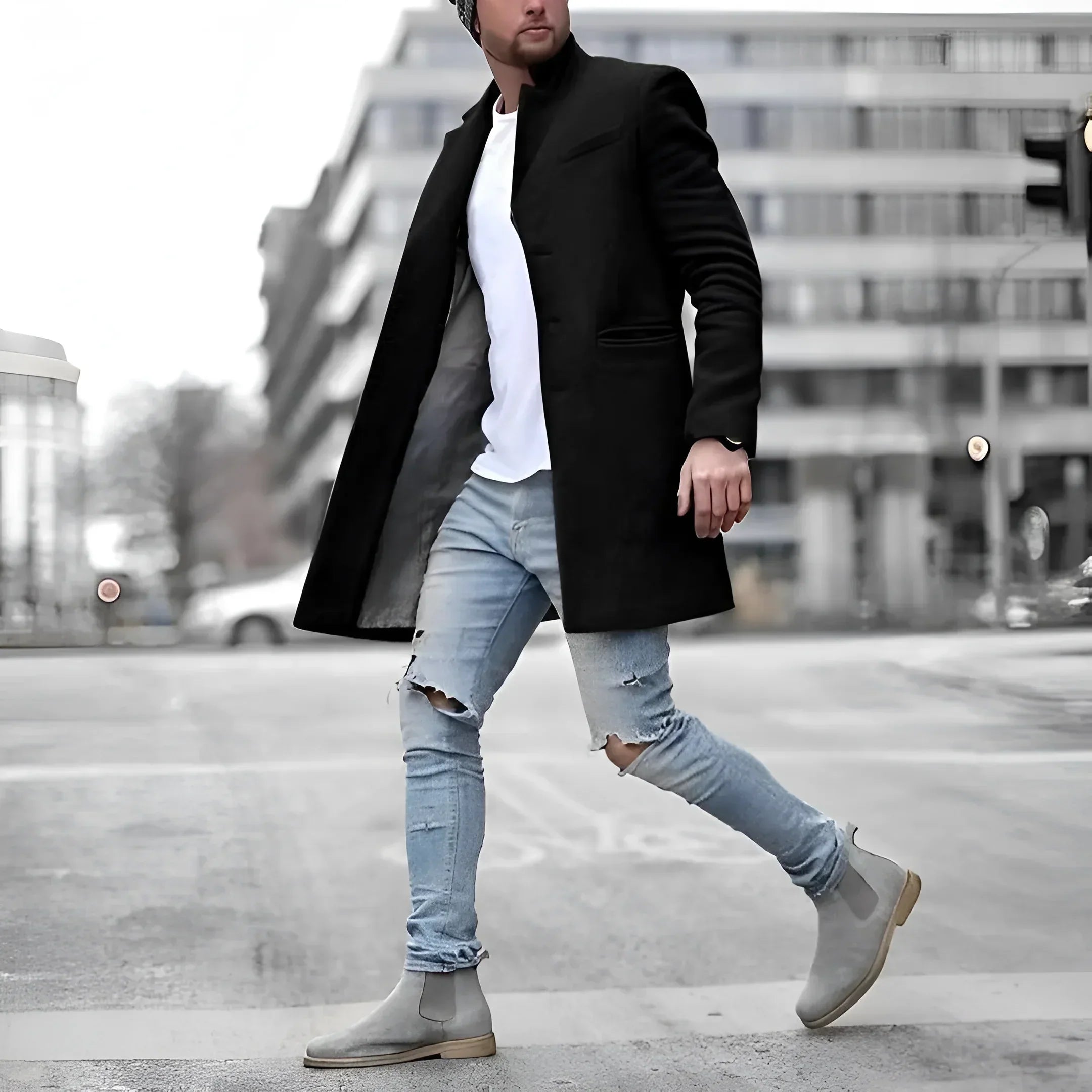 James Manteau Long Homme – Duster Élégant en Laine Chaude au Style Intemporel