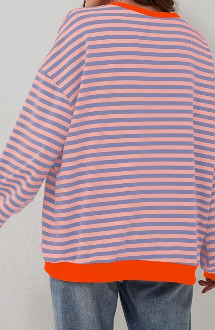 Mila Sweat Oversize – Sweat Confortable avec Rayures Classiques et Détails Contrastés