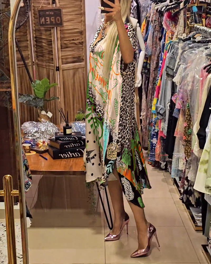 Robe Femme Diana – Robe Longue Élégante avec Décolleté Plongeant, Imprimé Léopard & Coupe Aérée