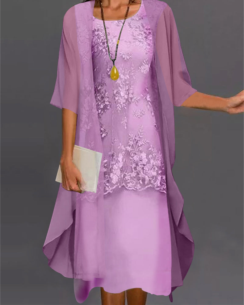 Ensemble Robe Femme Rishta – Élégante Robe Deux Pièces en Mousseline avec Dentelle, Patchwork & Manches 3/4
