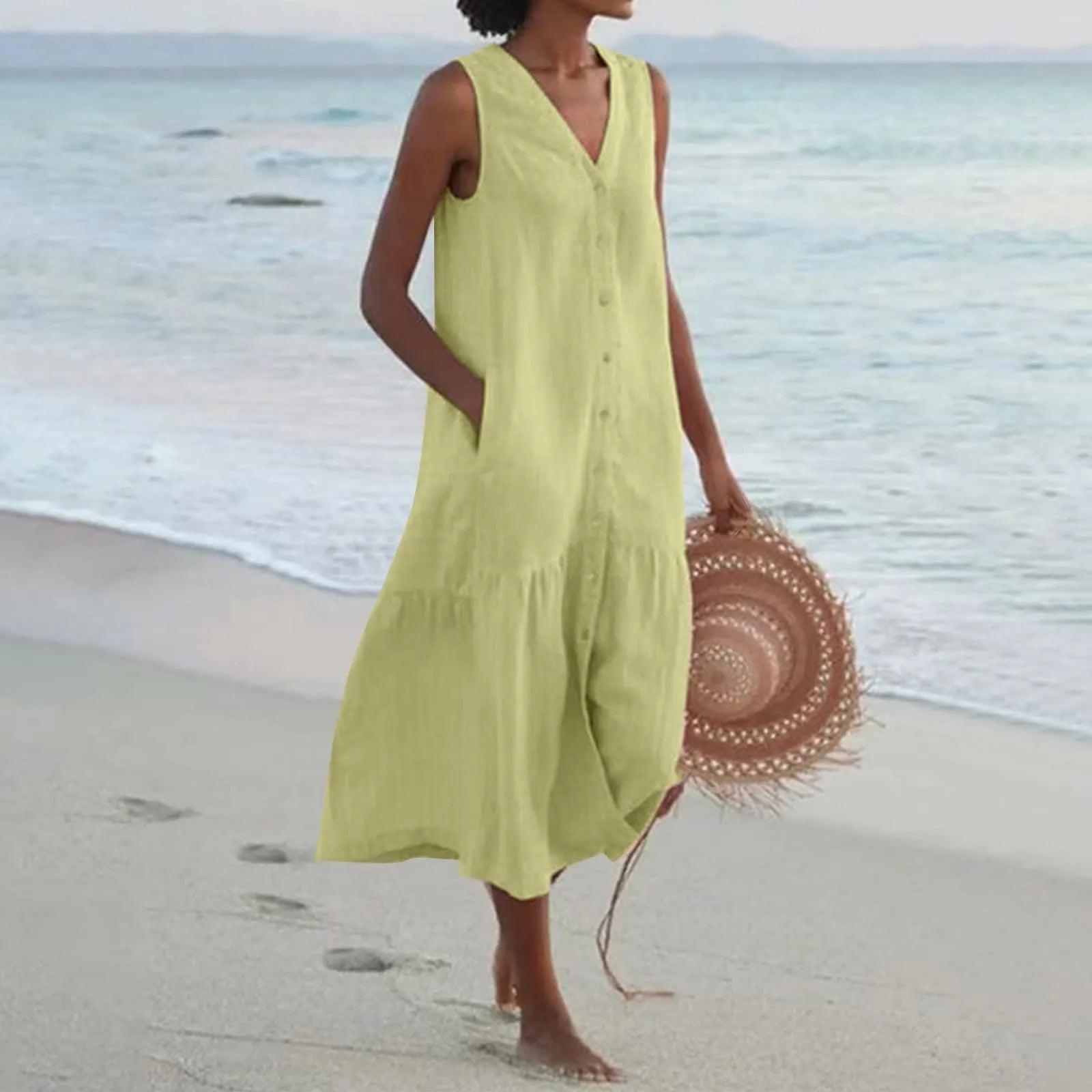 Abito estivo da donna Lena – Elegante abito con scollo a V, taglio arioso e design senza tempo