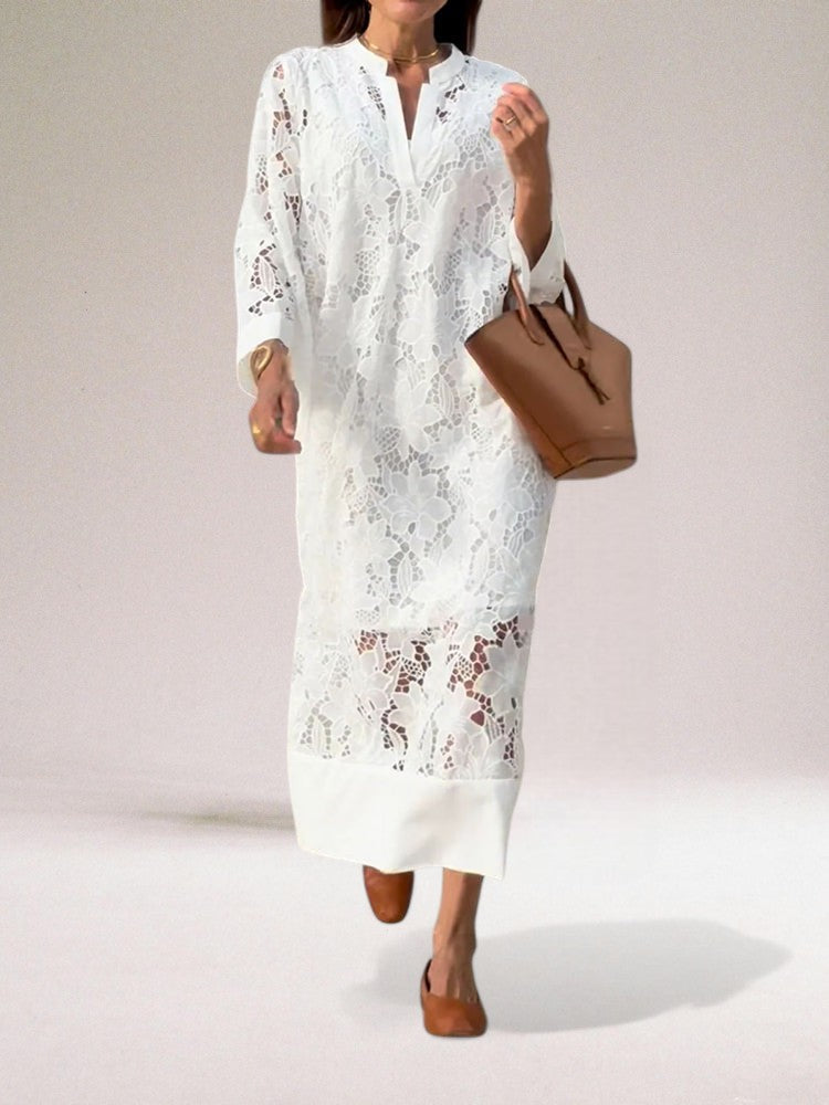 Abito lungo da donna Jennylyn - Abito lungo e arioso in pizzo, stile bohémien estivo e comfort traspirante