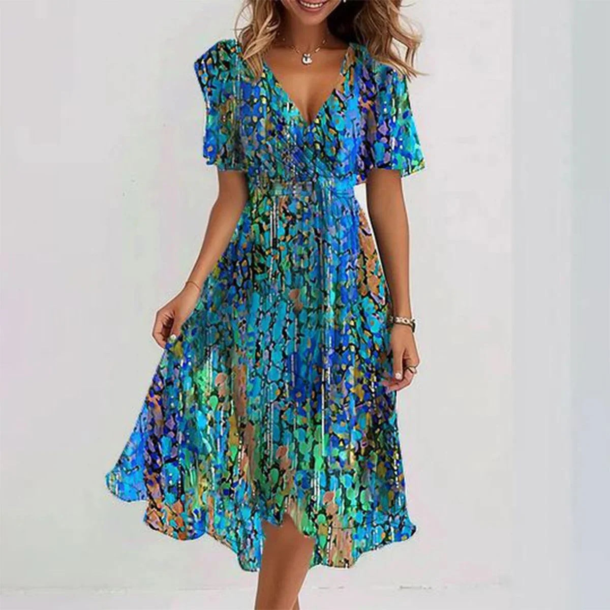 Robe Femme Clara – Élégante Robe à Manches Courtes avec Coupe Flatteuse & Design Intemporel