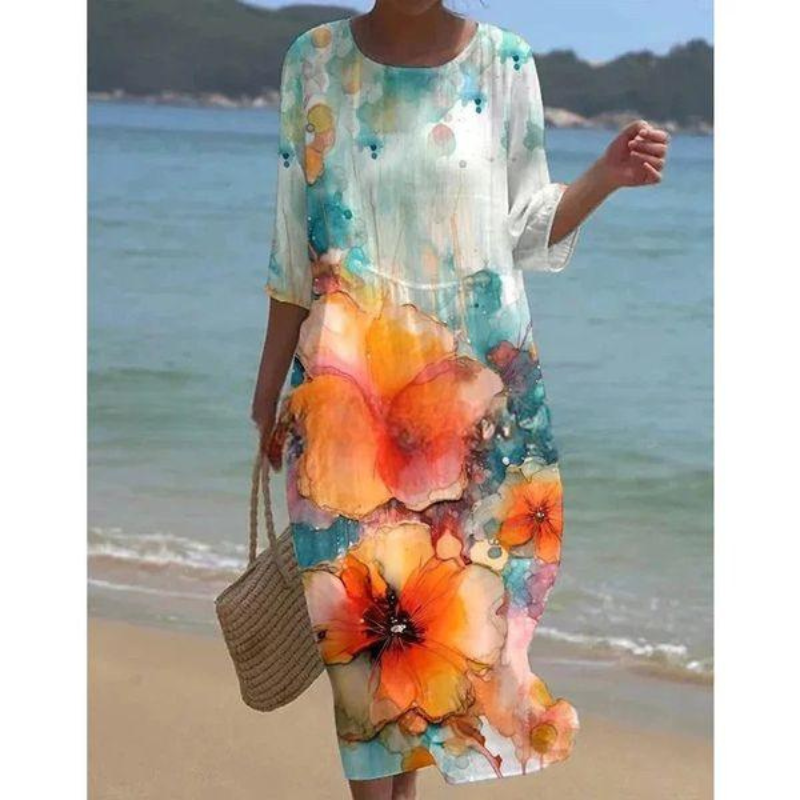 Alora Robe Femme Élégante – Imprimé Fleuri, Manches Mi-longues & Coupe Flatteuse