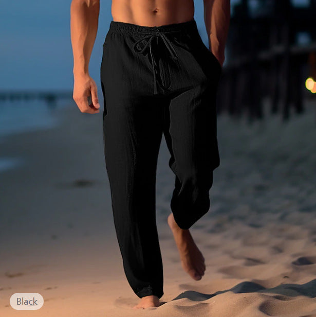Pantaloni da spiaggia da uomo Sean - Pantaloni estivi in ​​lino azzurro traspiranti con coulisse