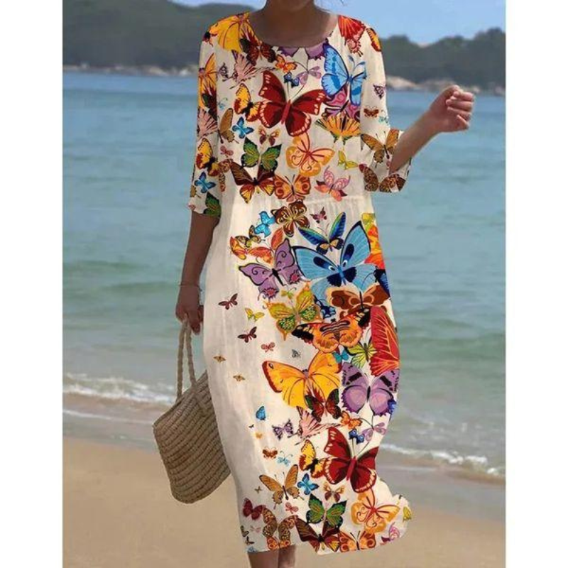 Alora Robe Femme Élégante – Imprimé Fleuri, Manches Mi-longues & Coupe Flatteuse