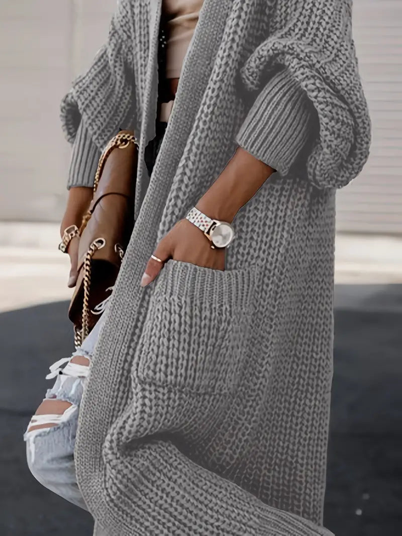 Crystal Gilet Femme – Long Cardigan Doux & Élégant avec Poches pour un Look Hivernal Chic
