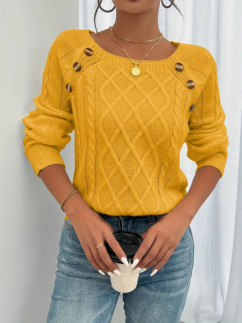 Anaiah Pull Femme Hiver avec Boutons – Élégant, Confortable & Respirant en Coton Polyester