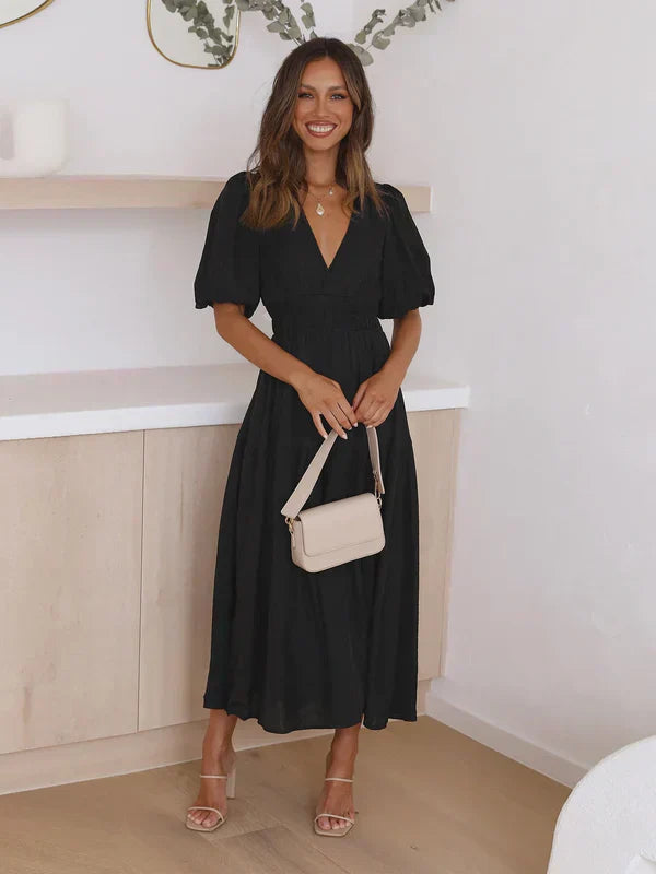 Abiah Robe Midi Femme – Élégante avec Manches Bouffantes & Style Féminin Raffiné