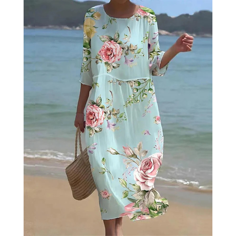 Alora Robe Femme Élégante – Imprimé Fleuri, Manches Mi-longues & Coupe Flatteuse