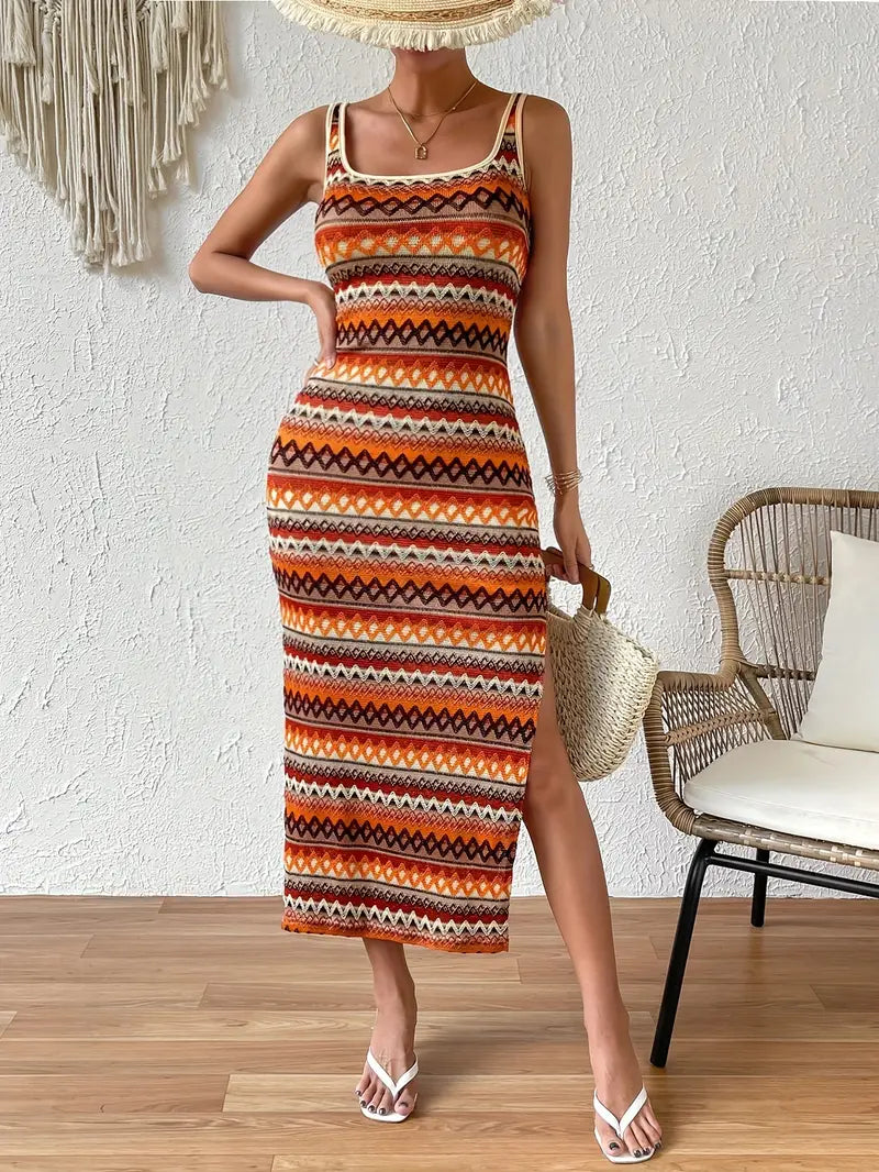 Robe d’Été Femme Piper – Robe Sans Manches à Rayures avec Fente Latérale et Coupe Aérienne