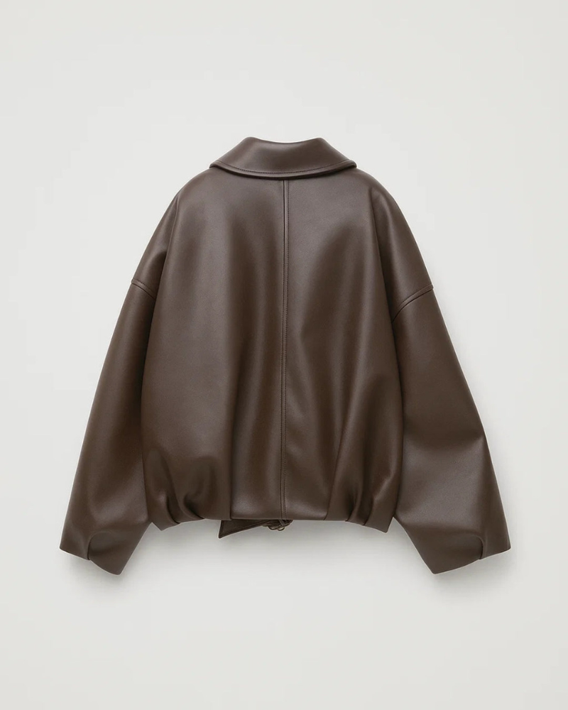 Nina Kurtka Oversize Damska – Zamek Błyskawiczny z Przodu, Wbudowany Pasek i Nowoczesny Styl Skórzany