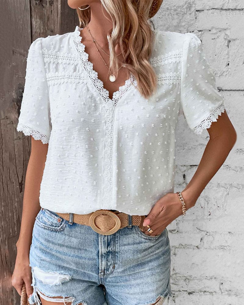Camicetta in cotone da donna Sophie - Camicetta vintage con pizzo ed eleganti maniche a sbuffo