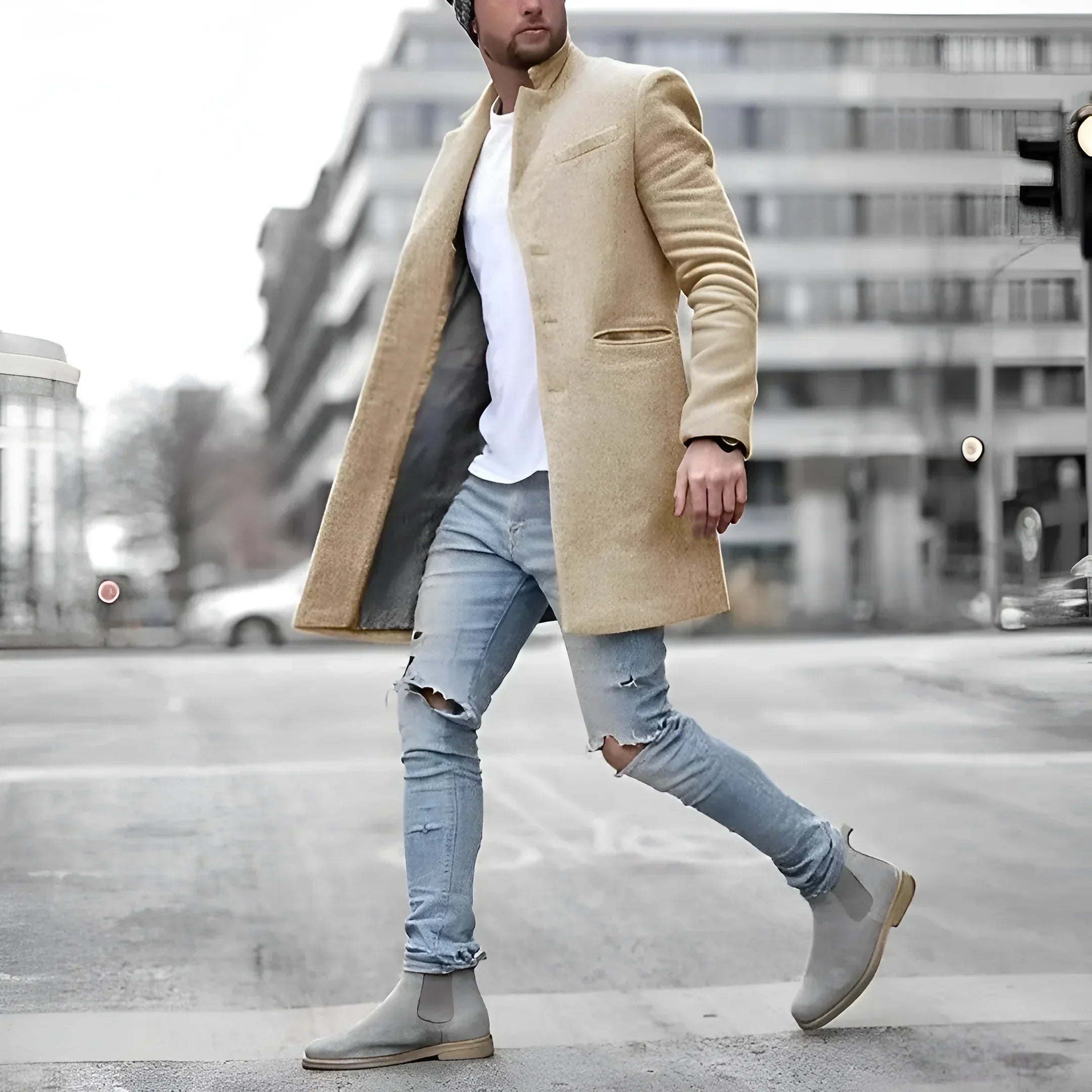 James Manteau Long Homme – Duster Élégant en Laine Chaude au Style Intemporel