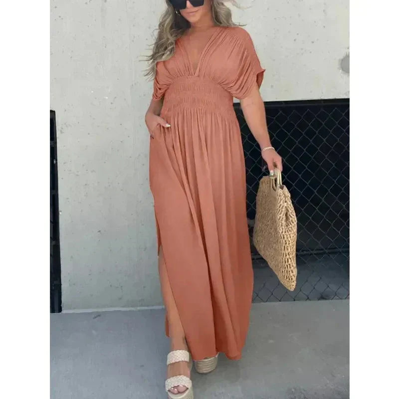 Abito lungo con scollo a V Trina – Elegante abito lungo leggero per l'estate e le vacanze da donna