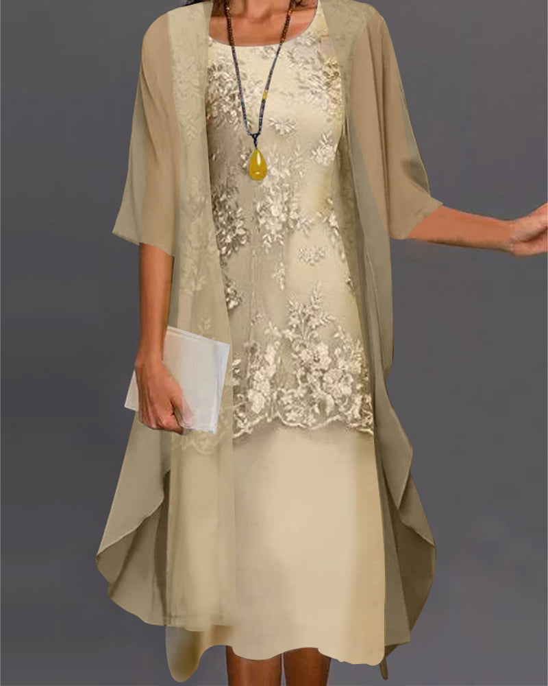 Ensemble Robe Femme Rishta – Élégante Robe Deux Pièces en Mousseline avec Dentelle, Patchwork & Manches 3/4