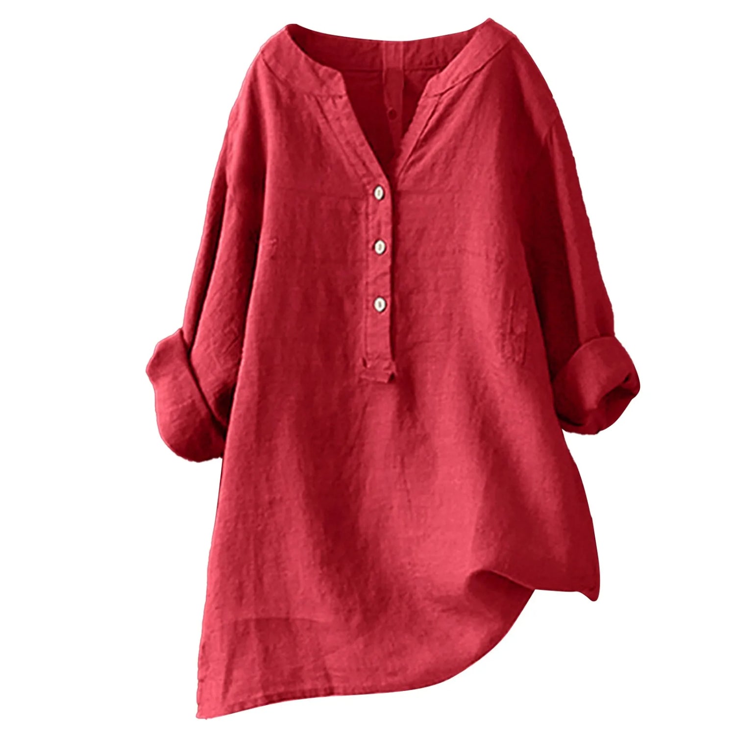Blusa da donna color cremisi - Tessuto leggero e traspirante, scollo a V rosso intenso e stile versatile