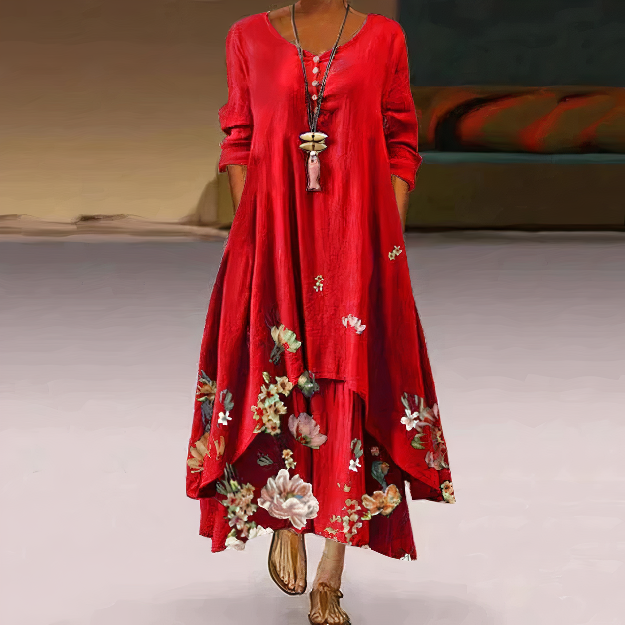 Abito lungo da donna Tania - Elegante abito floreale con ricami e spacchi per un look estivo