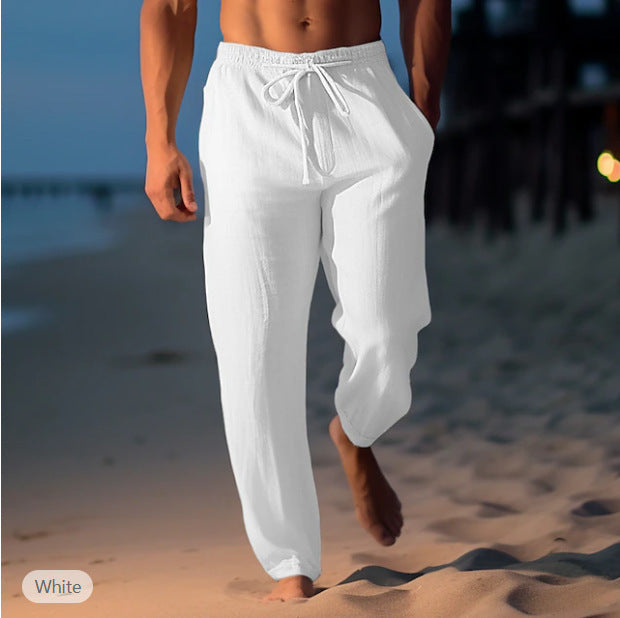 Pantaloni da spiaggia da uomo Sean - Pantaloni estivi in ​​lino azzurro traspiranti con coulisse