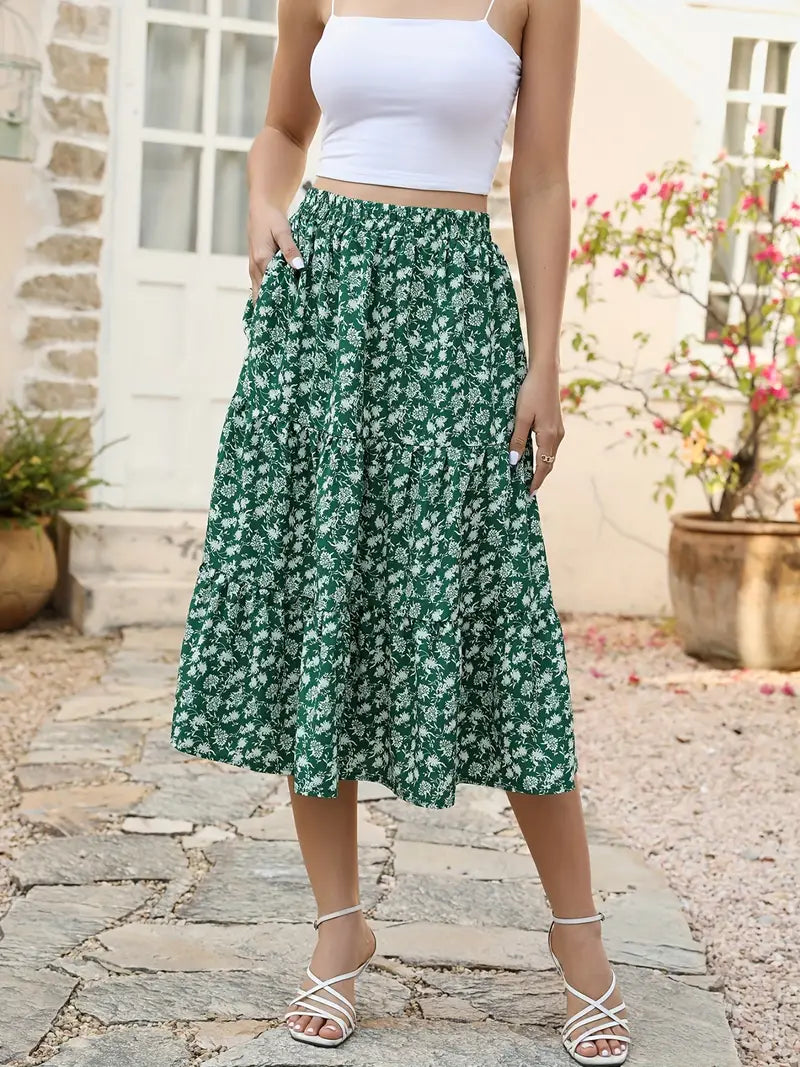 Gonna floreale da donna Zia - A-line con tasche, leggera per primavera ed estate