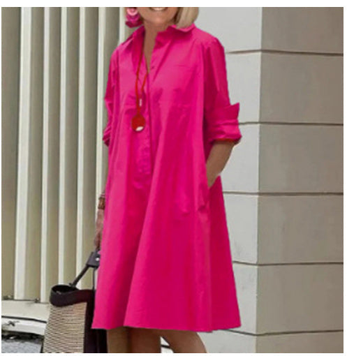 Abito camicia da donna Brynlee - Elegante abito a trapezio con maniche lunghe per ufficio e tempo libero
