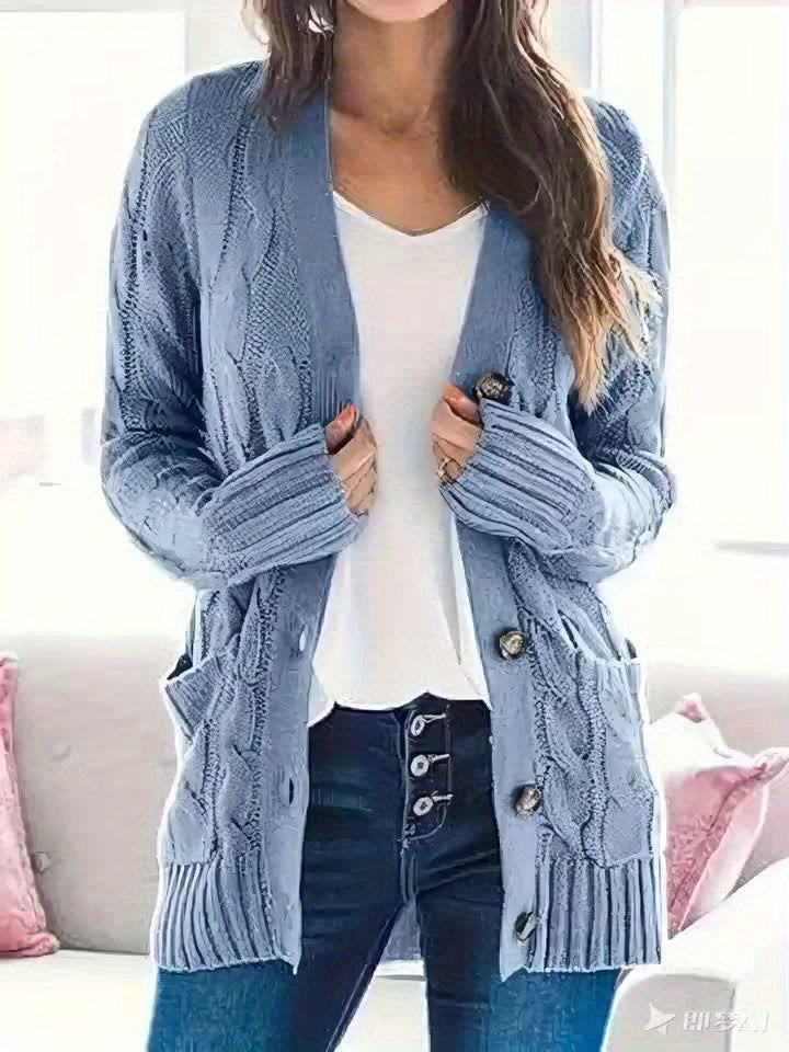 Lissy Gilet Femme – Cardigan Chaud à Maille Câble avec Boutons & Coupe Moderne Confort