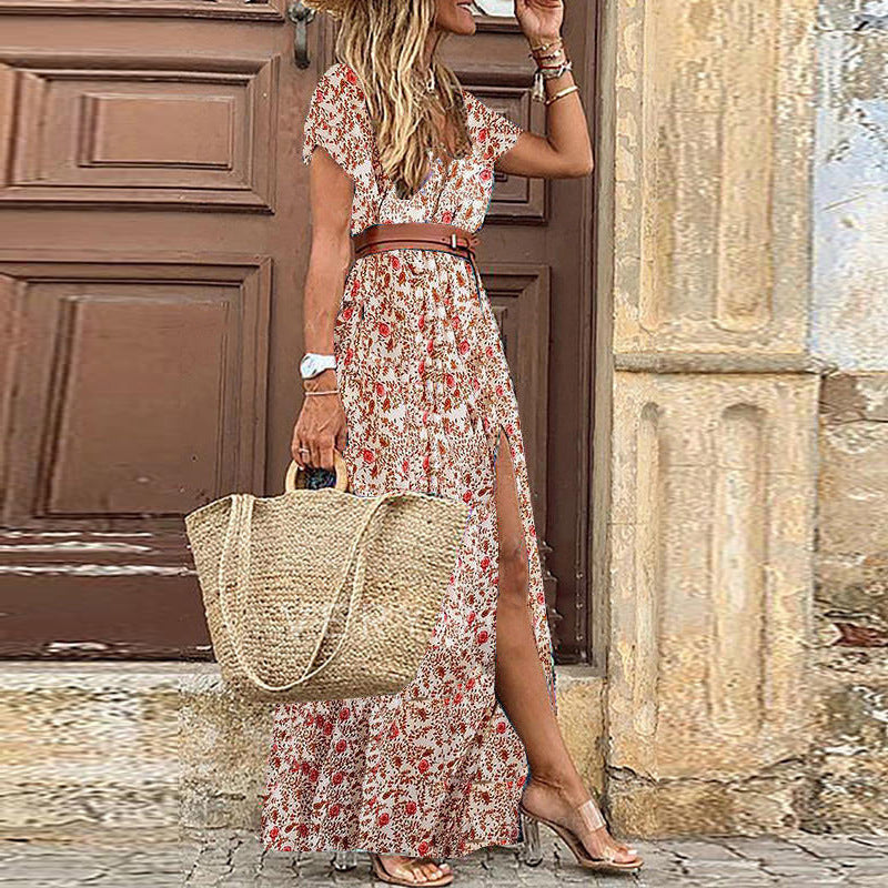 Abito floreale da donna Susan - Elegante abito in poliestere con scollo a V, vestibilità comoda e stile chic
