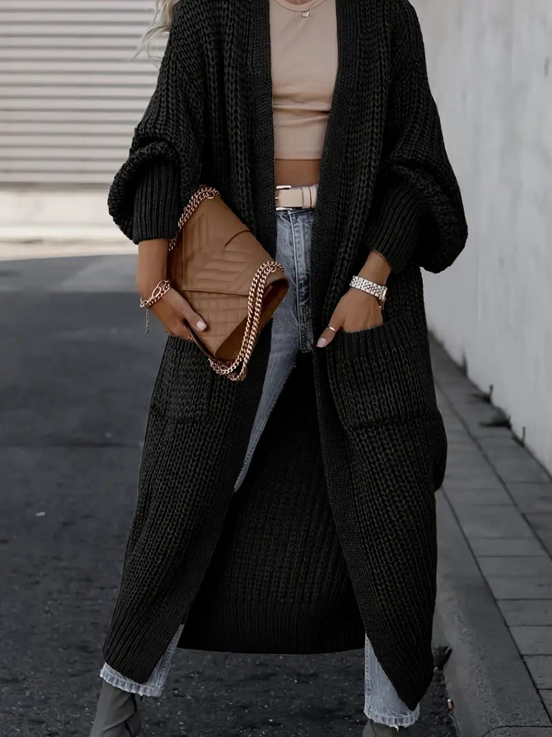 Crystal Gilet Femme – Long Cardigan Doux & Élégant avec Poches pour un Look Hivernal Chic