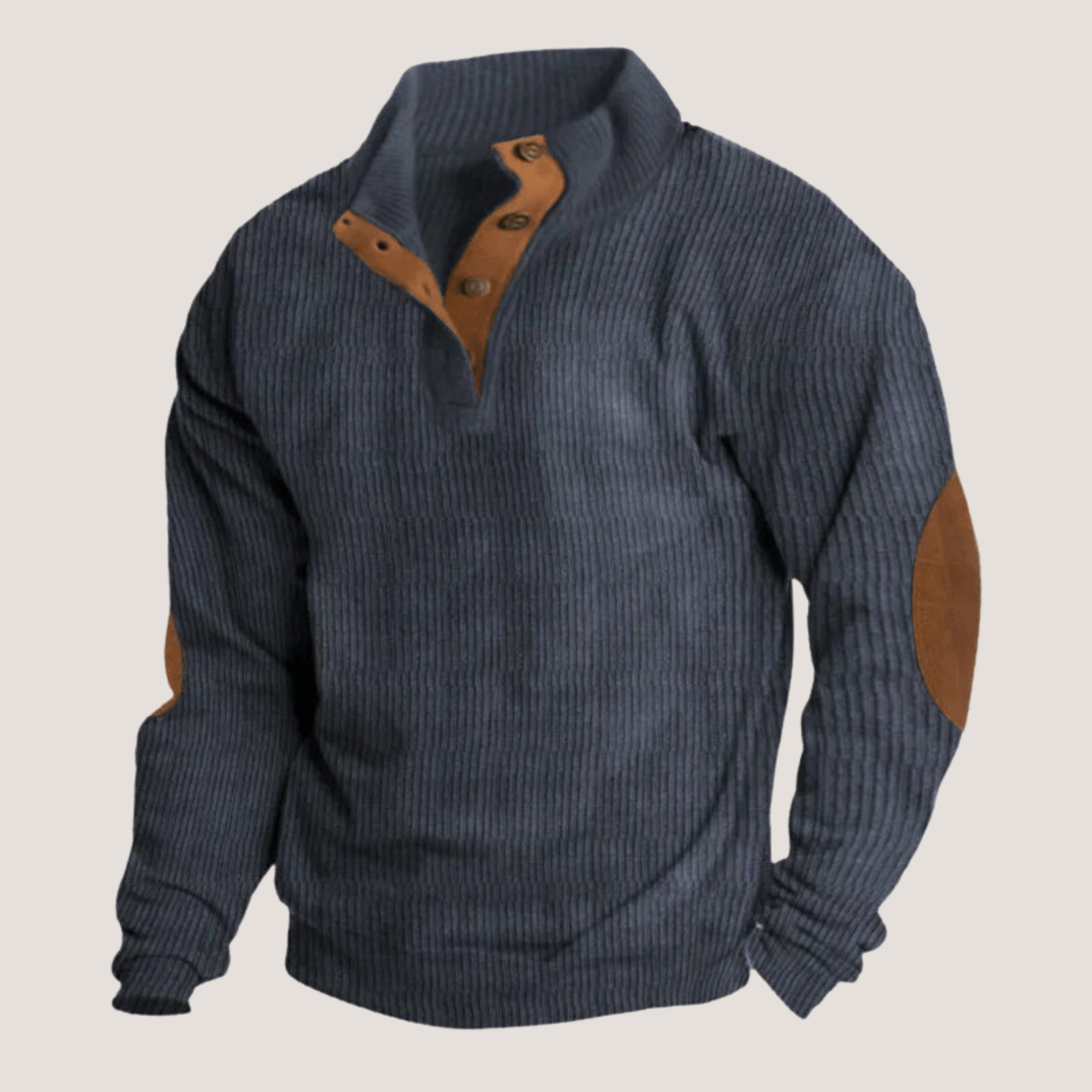 Maglione da uomo Tristan – Felpa casual in tessuto morbido con toppe in pelle scamosciata sui gomiti e collo alto