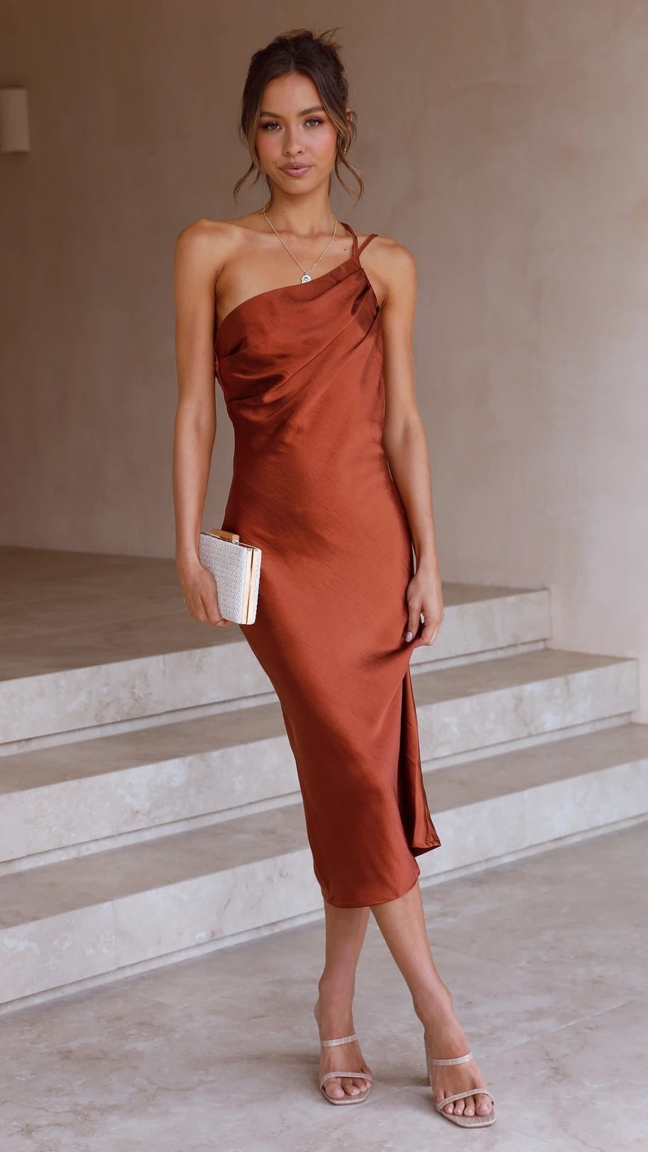 Abito midi da donna Noemie - Abito aderente con schiena allacciata ed elegante gonna svasata