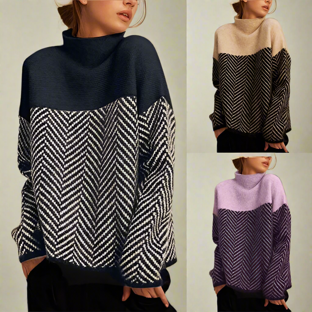 Maglione a collo alto da donna Stella - Maglione caldo con motivo a zigzag elegante e comodo per l'inverno