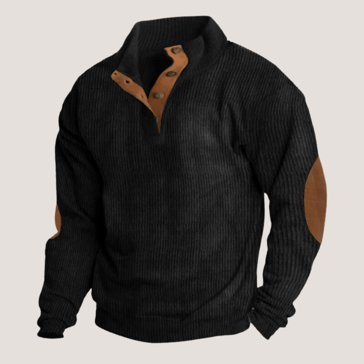 Maglione da uomo Tristan – Felpa casual in tessuto morbido con toppe in pelle scamosciata sui gomiti e collo alto