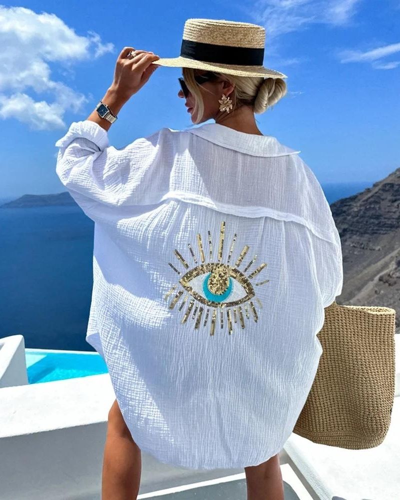Camicia oversize da donna Gelli - Ricamo con paillettes e tessuto leggero e traspirante