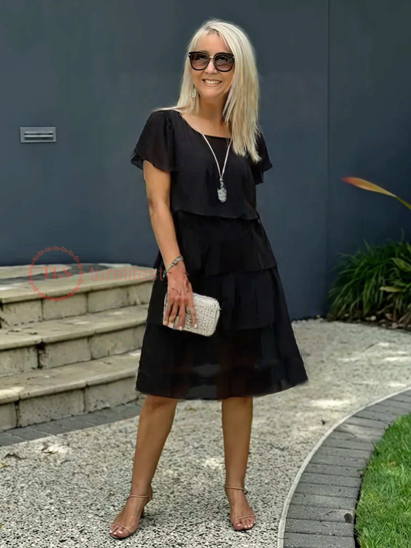 Giselle Robe Midi Femme – Robe Chiffon Fluide à Ourlet Asymétrique, Superposée & Élégante