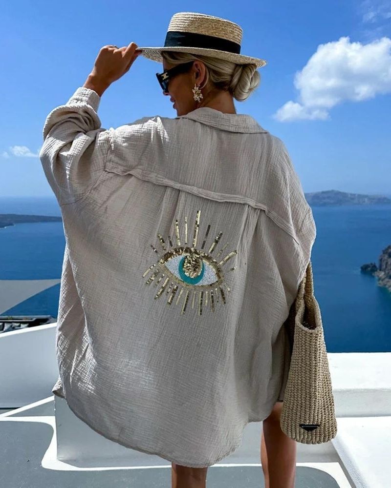 Camicia oversize da donna Gelli - Ricamo con paillettes e tessuto leggero e traspirante