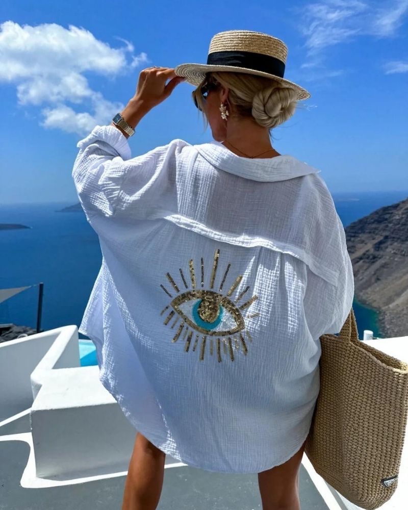 Camicia oversize da donna Gelli - Ricamo con paillettes e tessuto leggero e traspirante