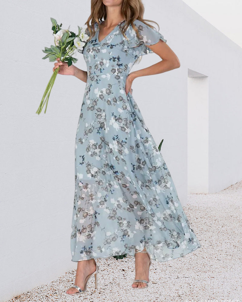 Robe Ina pour Femme – Robe Élégante en Chiffon avec Volants & Coupe Aérienne pour l’Été ou les Fêtes