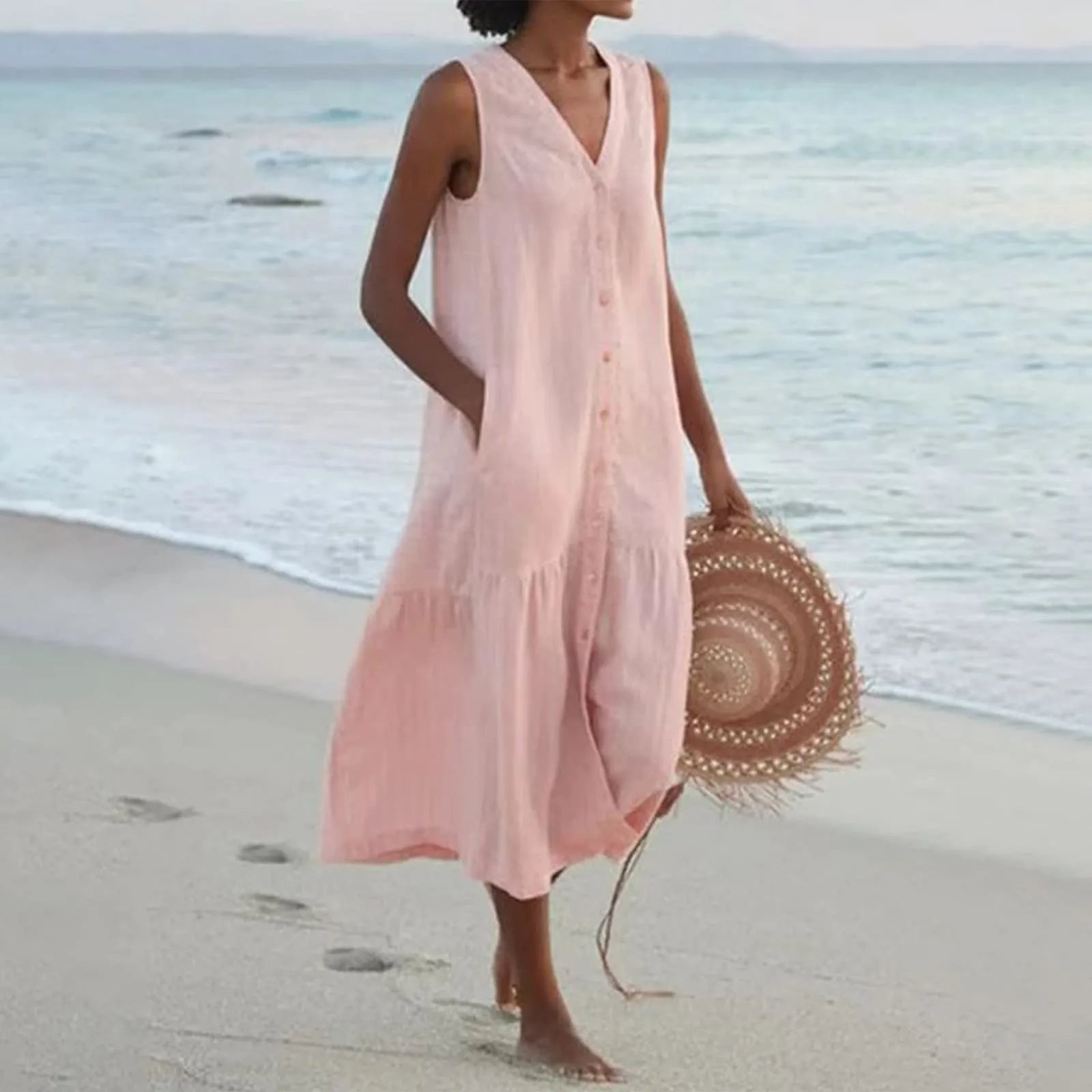 Abito estivo da donna Lena – Elegante abito con scollo a V, taglio arioso e design senza tempo