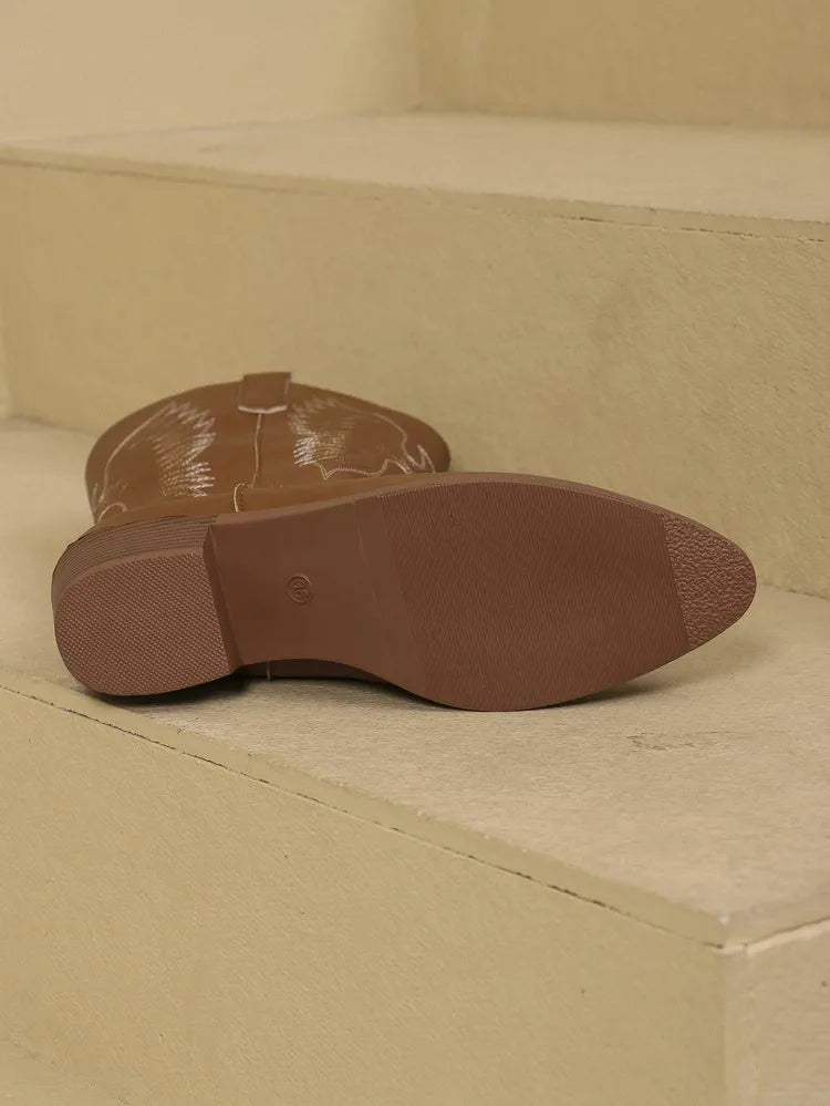 Yvie Bottes Cowboy Femme – Bottes Western en Cuir avec Bout Pointu & Talon Bloc Confortable