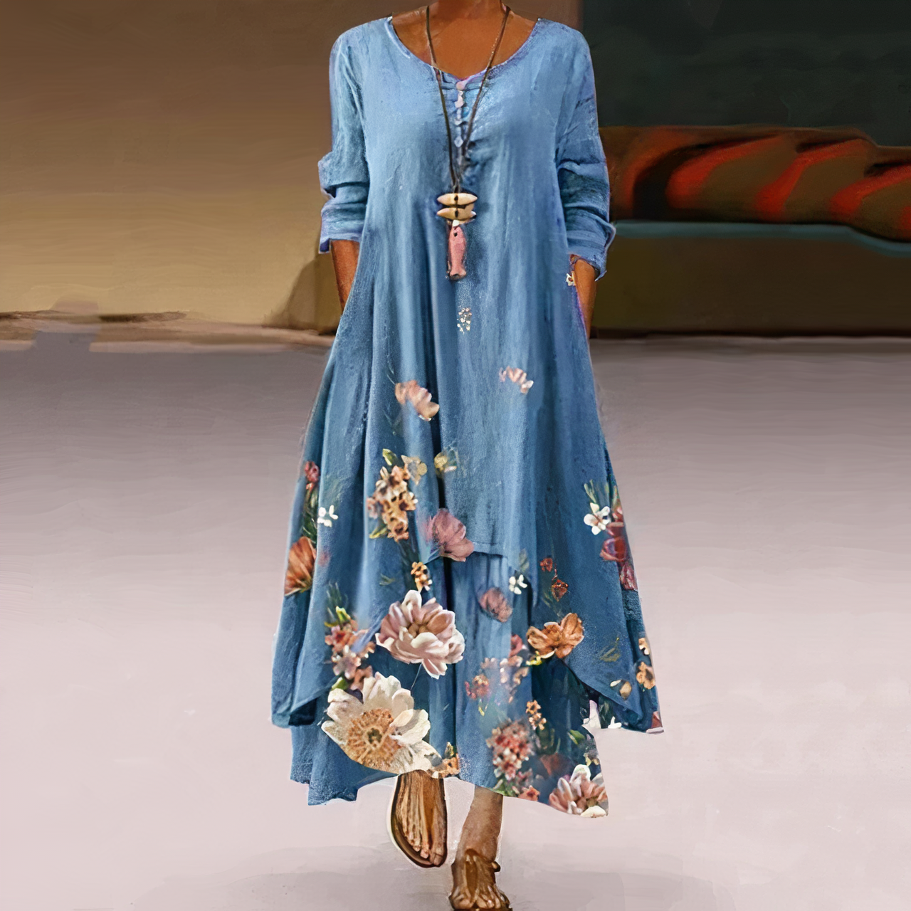 Abito lungo da donna Tania - Elegante abito floreale con ricami e spacchi per un look estivo