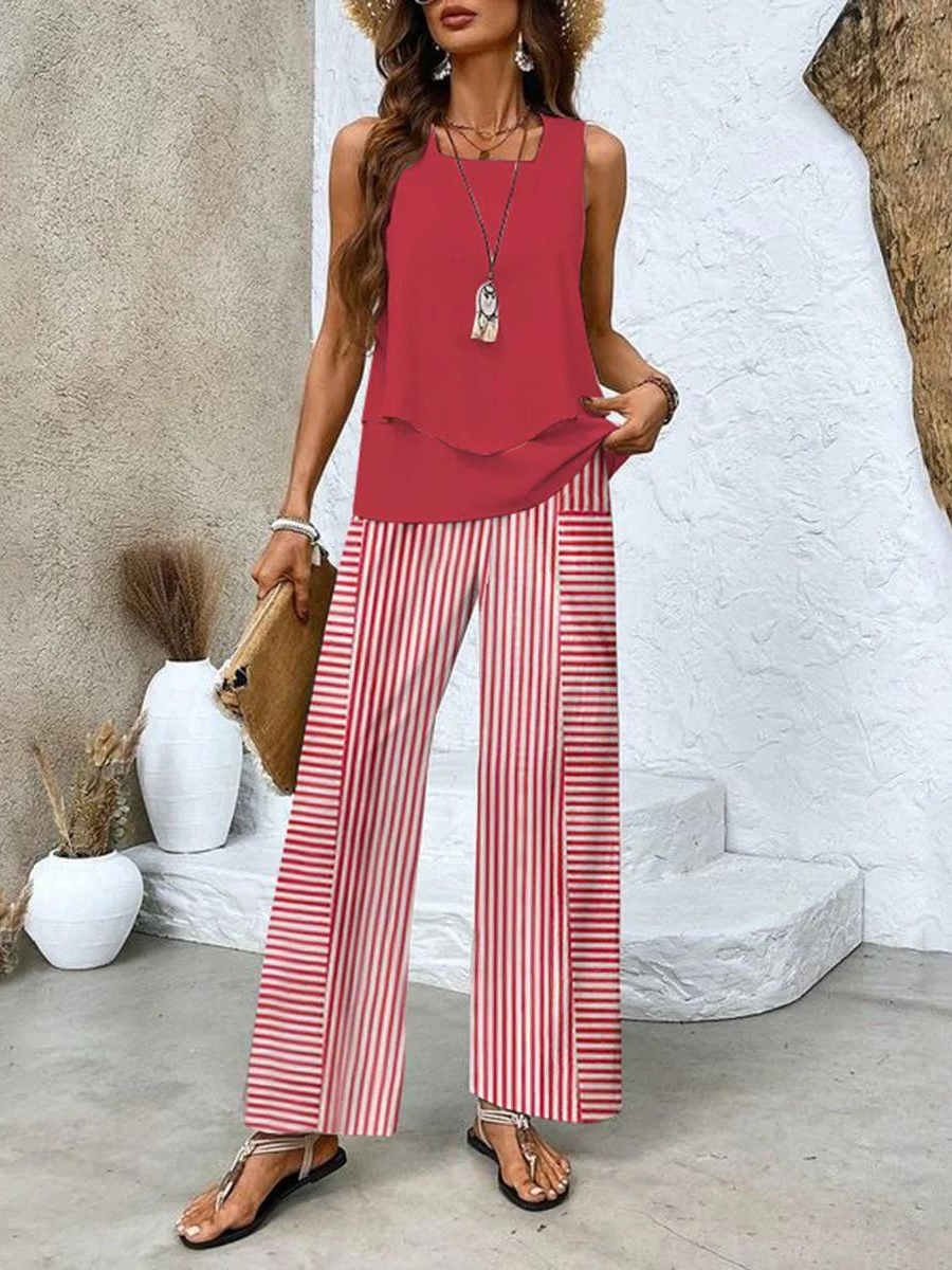 Ghislaine Ensemble Femme – Haut à Imprimé Floral Élégant & Pantalon avec Coupe Flatteuse et Confort