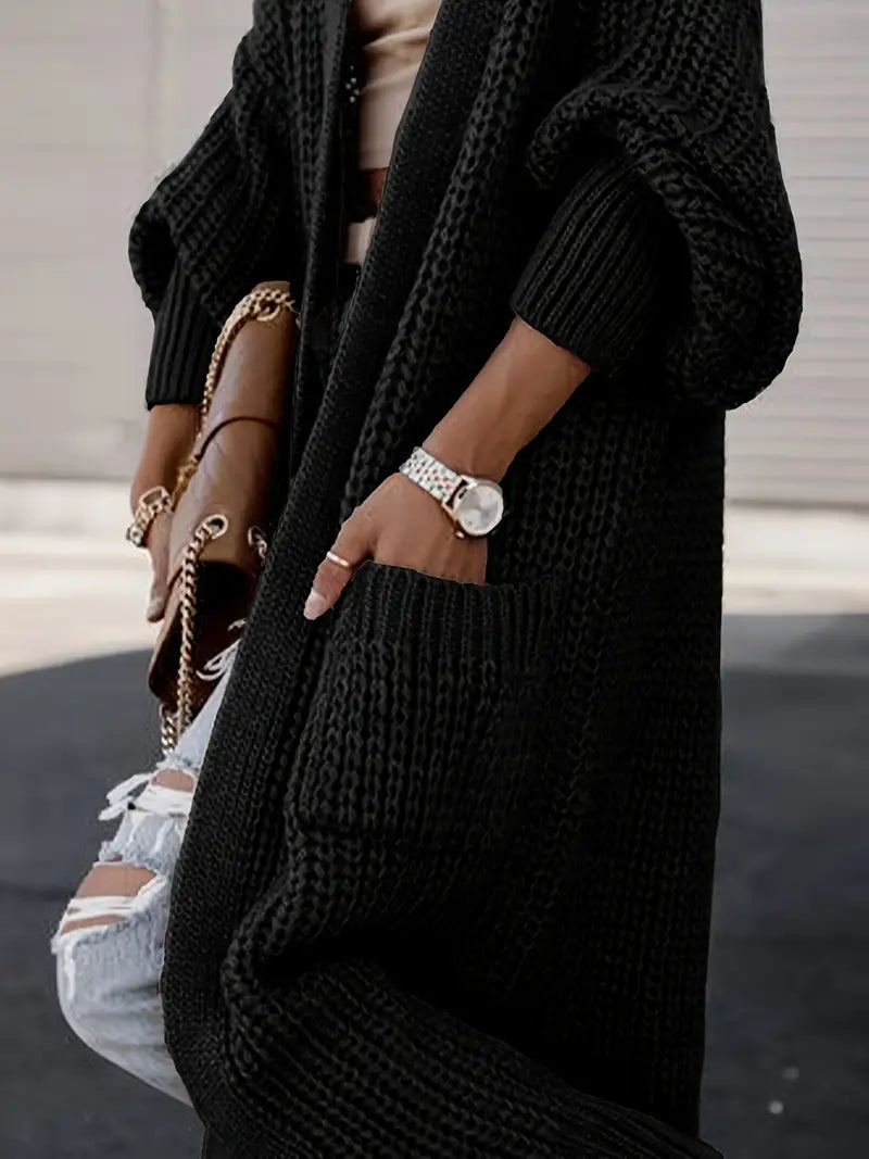 Crystal Gilet Femme – Long Cardigan Doux & Élégant avec Poches pour un Look Hivernal Chic