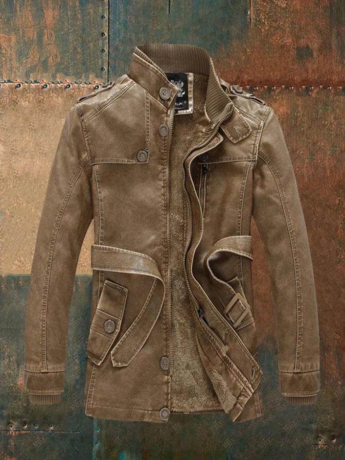 Giacca in pelle vintage da uomo Shon - Elegante stile retrò con fodera calda e bottoni classici